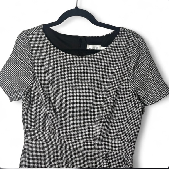 Eliza J Houndstooth Sheath Dress Size 12 Black White Ruffle Work Dress - Picture 5 of 9